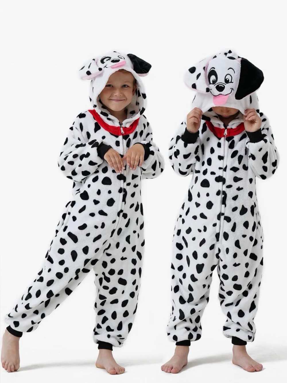Dalmatian Dog Hooded Onesie Costume Kids Size 11–12 Plush Halloween Jumpsuit
